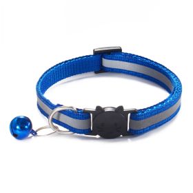 Reflective Dog Nylon Collar w/ Bell Neck Adjustable (Color: deep blue, Size: M)