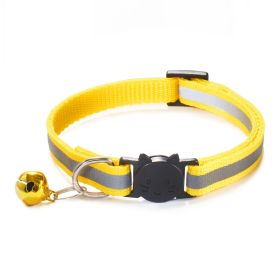 Reflective Dog Nylon Collar w/ Bell Neck Adjustable (Color: Yellow, Size: M)