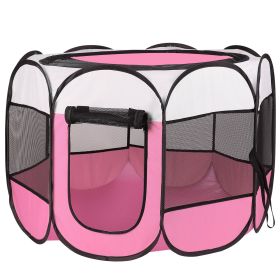 Foldable Exercise Playpen Removable Waterproof Zipper Top & Bottom (Color: pink)