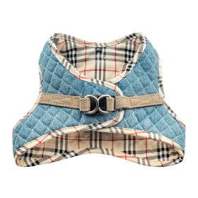 Step-In Denim Dog Harness - Beige Plaid (Color: Beige Plaid, Size: Large)