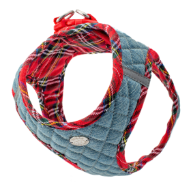 Step-In Denim Dog Harness - Red Plaid (Color: Red Plaid, Size: Medium)