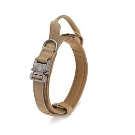 Tactical Military Dog Collar Heavy Duty Metal Buckle (Color: Khaki, Size: L)