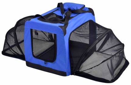 Metal Framed Soft-Folding Collapsible Dual-Sided Expandable Dog Crate (Color: Blue, Size: X-Small)