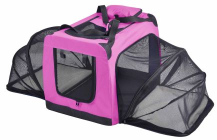 Metal Framed Soft-Folding Collapsible Dual-Sided Expandable Dog Crate (Color: pink, Size: Medium)