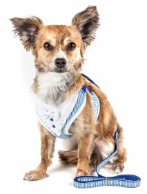 'Spawling' 2-In-1 Mesh Reversed Adjustable Harness-Leash W/ Fashion Bowtie (Color: Blue, Size: Small)