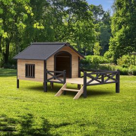 Outdoor Large Wooden Cabin Style Wooden Dog w/ Porch (Color: as Pic)