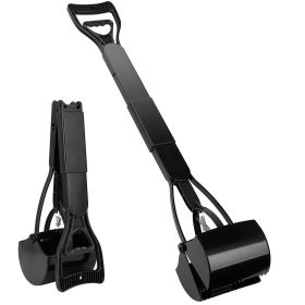 31.5in Pooper Scooper Foldable Long Handle Pick Up Rake (Color: Black)