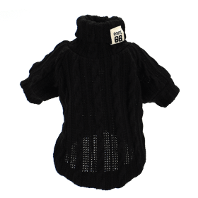 Turtleneck Knitted Sweater Winter Keep Warm (Color: Black, Size: XS)