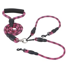 Double No-Tangle Dogs Lead Reflective Leash w/ Swivel Coupler (Color: RoseRed)