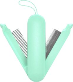 Multi-Functional 2 n1 Swivel Travel Grooming Comb & Deshedder (Color: Green)