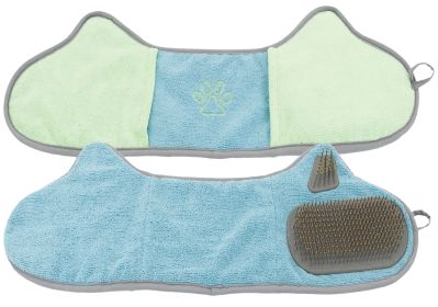 'Bryer' 2-in-1 Hand-Inserted Grooming Towel & Brush (Color: Blue / Aqua)