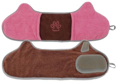 'Bryer' 2-in-1 Hand-Inserted Grooming Towel & Brush (Color: Brown / Pink)