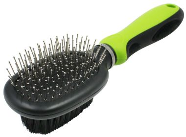 Flex Series 2-in-1 Dual-Sided Pin & Bristle Dog Brush (Color: Green)