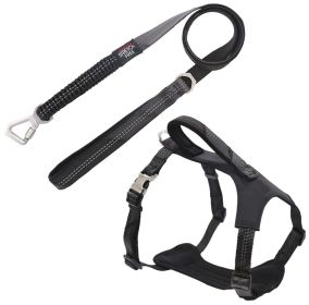 2-in-1 Shock Absorbing Reflective Dog Leash & Harness (Color: Black, Size: Medium)