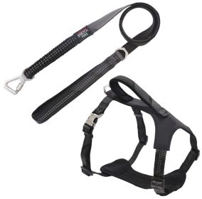 2-in-1 Shock Absorbing Reflective Dog Leash & Harness (Color: Black, Size: Large)