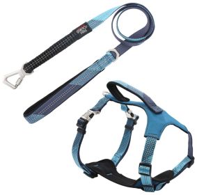 2-in-1 Shock Absorbing Reflective Dog Leash & Harness (Color: Blue, Size: Medium)