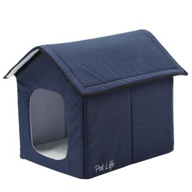 Electronic Heating & Cooling Smart Collapsible Dog House (Color: Navy, Size: Small)