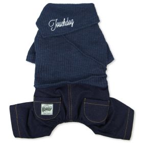 Vogue Neck-Wrap Sweater & Denim Pant Outfit (Color: Navy, Size: Large)