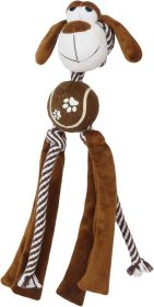 'Tennis Pawl' Rope Squeaker & Crinkle Tennis Dog Toy (Color: Brown)