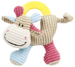 'Moo-cifier' Plush Squeaking & Rubber Teething Newborn Puppy Toy (Color: Brown / Blue / Pink)