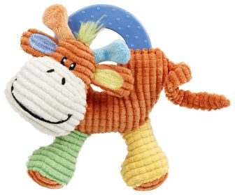 'Moo-cifier' Plush Squeaking & Rubber Teething Newborn Puppy Toy (Color: Orange / Green / Yellow)