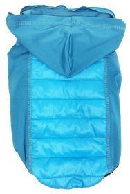 Hybrid 4-Season Stretch & Quick-Dry Dog Coat w/ Pop out Hood (Color: Blue, Size: Large)