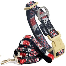 'Owl-Eyed' Tough Stitched Embroidered Collar & Leash (Color: Red / Black, Size: Small)