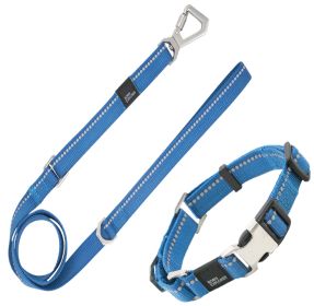 Reflective 2-in-1 Durable Martingale Training Dog Leash & Collar (Color: Blue, Size: Small)