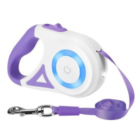 16FT Retractable Dog Leash w/ RGB Light 2 Rolls Waste Bags/Dispenser (Color: Purple)