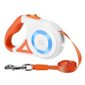 16FT Retractable Dog Leash w/ RGB Light 2 Rolls Waste Bags/Dispenser (Color: Orange)