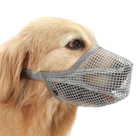 Soft Mesh Muzzle Adjustable Mouth Cover & Neck Forehead Strap (Color: Grey, Size: S)