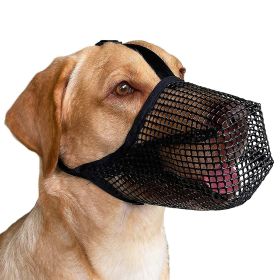 Soft Mesh Muzzle Adjustable Mouth Cover & Neck Forehead Strap (Color: Black, Size: M)