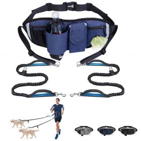 Hands Free Dog Leash with Waist Bag w/ Car Seatbelt Buckle (Leash: 2 dogs, Color: Blue)