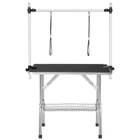 Dog Grooming Table Adjustable Portable w/Arm & Noose & Mesh Tray (Color: Black)