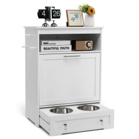 Dog Feeder Station with Stainless Steel Bowl (Color: White)