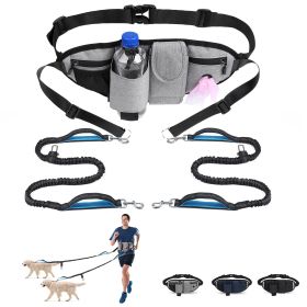 Hands Free Dog Leash with Waist Bag w/ Car Seatbelt Buckle (Leash: 2 dogs, Color: Grey)