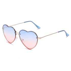 Lovely love cut edge rimless sunglasses (Colour: Gold framed blue pink slice)