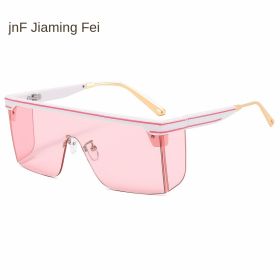 one-piece rimmed personality letters Cross border sunglasses (Colour: C3 white frame powder tablet)